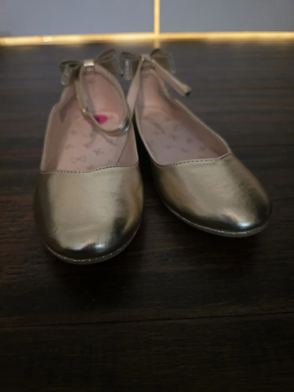 Metallic Gold Ballet Flats with Bow Accent - Girl's